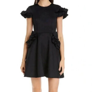 TED BAKER black LUUCIEE Neoprene Ruffle Trim skater dress size 1 US 4 NEW NWT